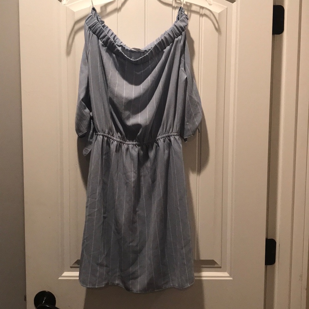 Blue and white off the shoulder dress